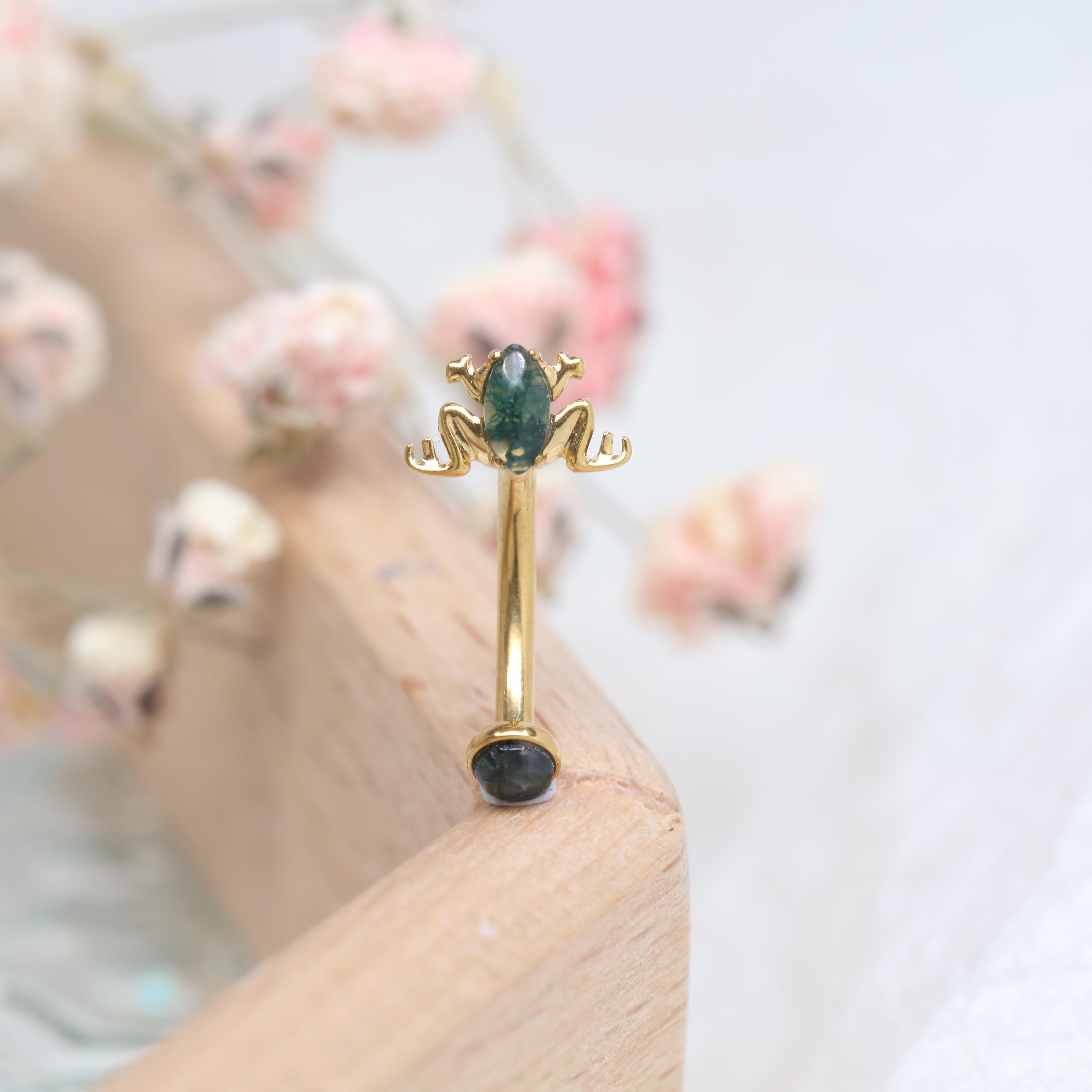 Frog Shape Moss Agate Rook Piercing Eyebrow Bar Rook Jewelry Curved ...