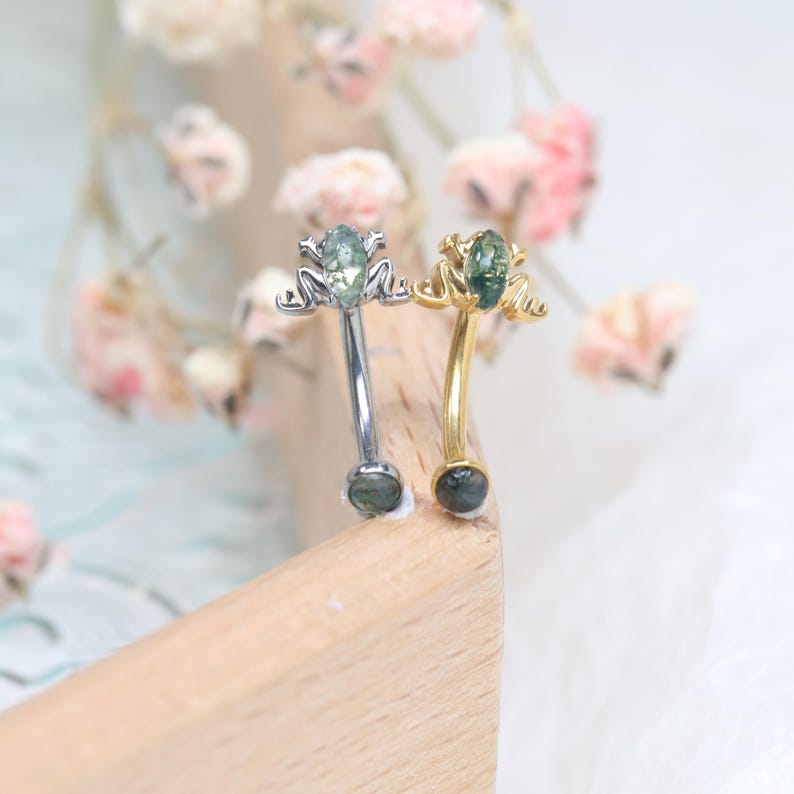 Frog Shape Moss Agate Rook Piercing Eyebrow Bar Rook Jewelry Curved ...
