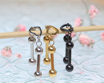 Piercing industrial em formato de coração 14G - Brincos de barra industrial em aço cirúrgico - Brinco de concha e cartilagem em hélice