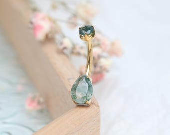 Agate/Turquoise Curved Barbell Titanium Belly Piercing Belly Barbell 14G 10mm Belly Internally Threaded