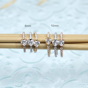 Nose Ring Hoop  Heart CZ+Side CZ  -Daith Helix Tragus Rook -Piercing Jewelry -Cartilage Earring -16G-316L Surgical Steel