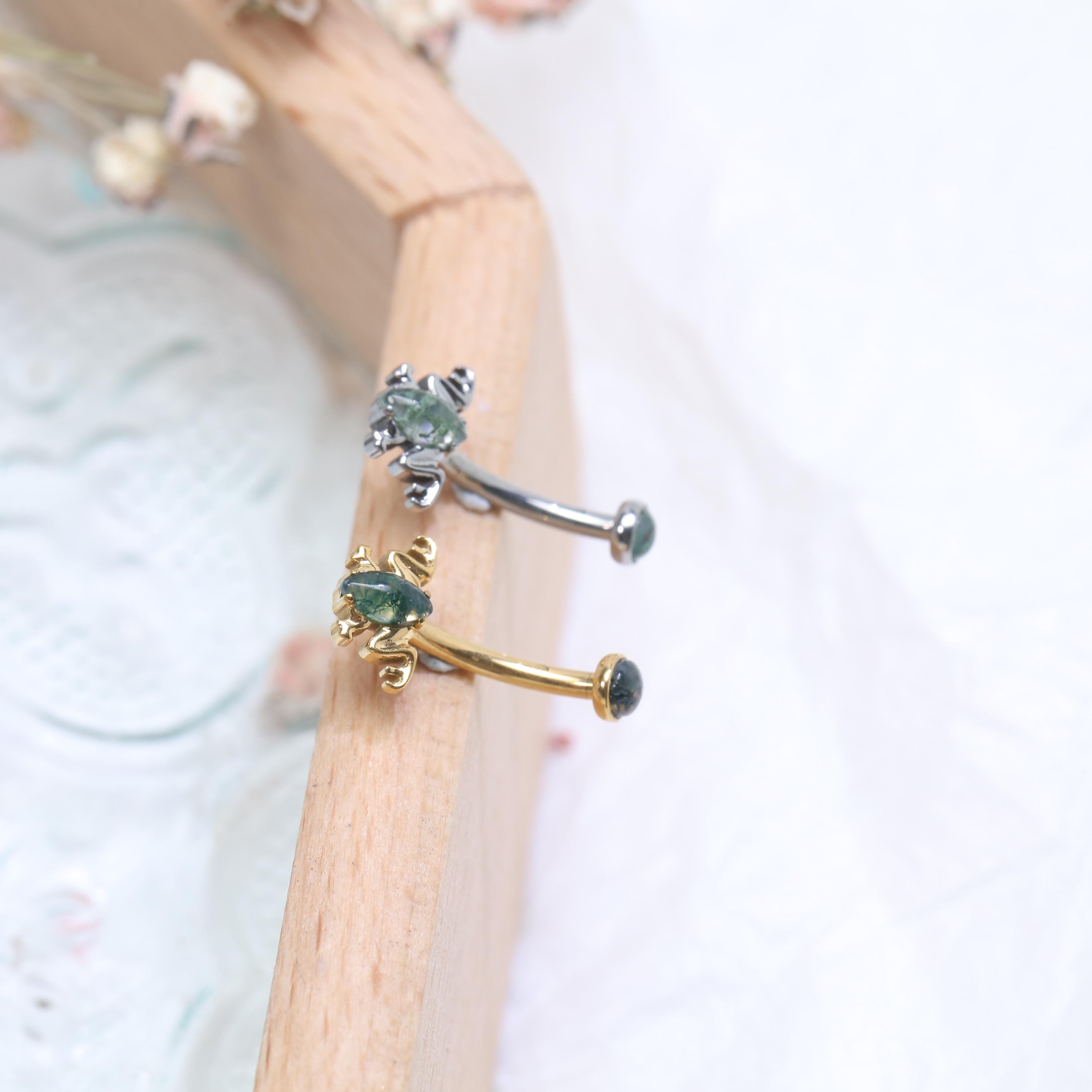 Frog Shape Moss Agate Rook Piercing Eyebrow Bar Rook Jewelry Curved ...