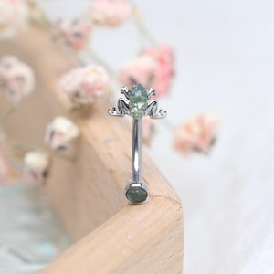 Grodformad Mossa Agat Rook Piercing Ögonbrynsstång Rook Smycken Böjd Skivstång Titan 8 mm Invändigt Gängad