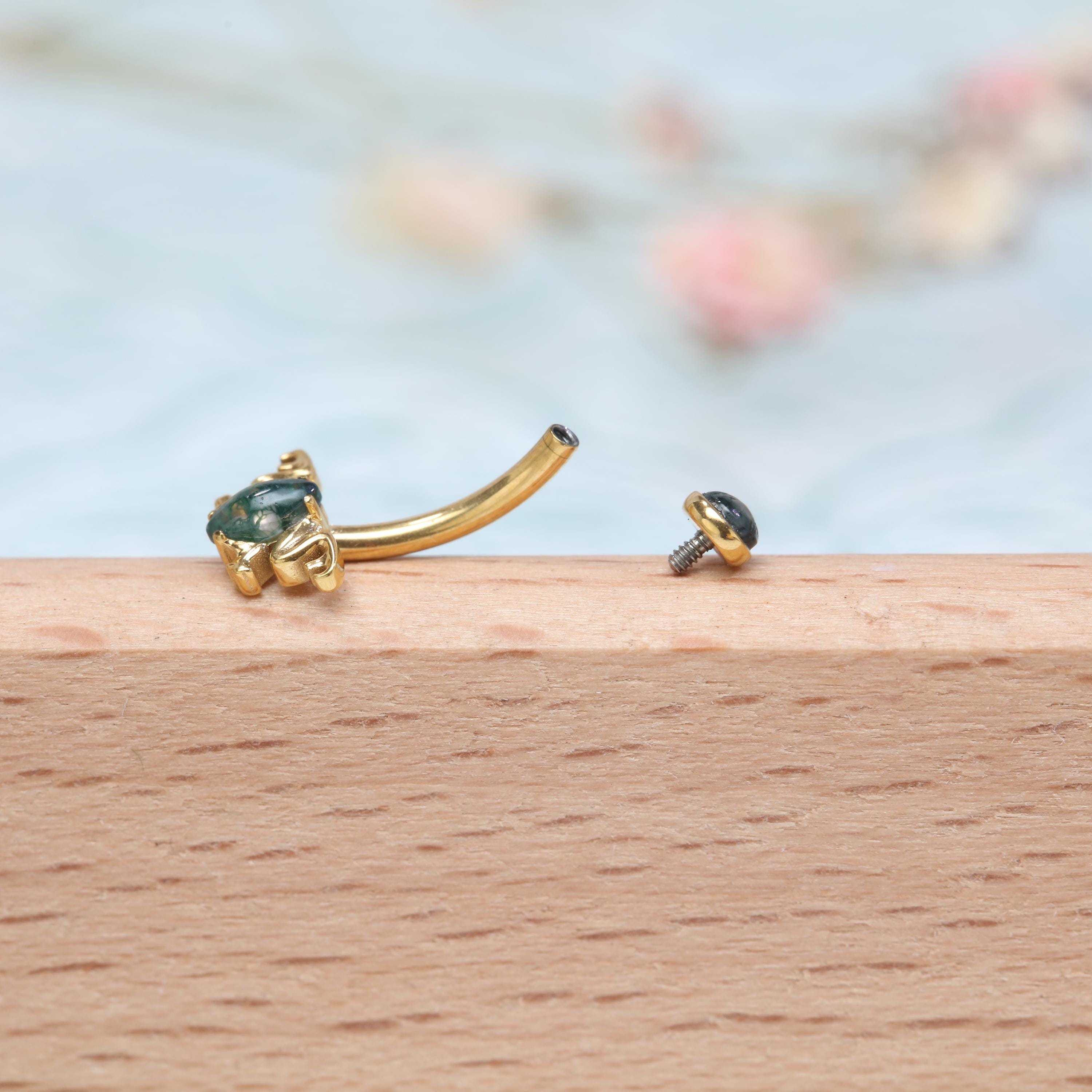 Frog Shape Moss Agate Rook Piercing Eyebrow Bar Rook Jewelry Curved ...