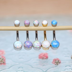 Beautiful Opal Belly Button Rings -14g-  Titanium -Navel Belly Piercing Jewelry -Internally Threaded -Navel Barbell Stud