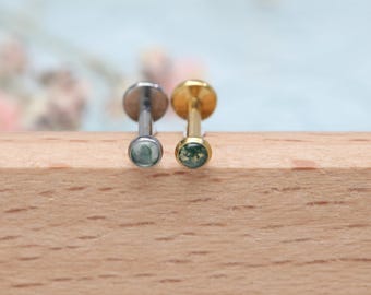 Piercing para labio, piercing para labio, piercing para nariz, piercing de titanio, 16 g, 18 g, 3 mm, ágata musgosa