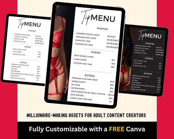 ONLYFANS Tip Menu Bundle | Editable Canva Tipping Template for Creators, Tipping Menu, Digital Camgirl & Fansly OF Simple Tip Menu Canva