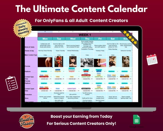 ONLYFANS Content Calendar Ultimate Planner | For more tip, Planner for Fansly, OnlyFans, Camgirl, Snapchat, OF, Guide, hashtags, tracker