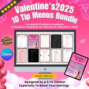 ONLYFANS Valentine&#39;s Tip Menu Bundle | Onlyfans Valentine Theme, February Templates bundle, Valentine Content, Camgirls, Fansly Snap