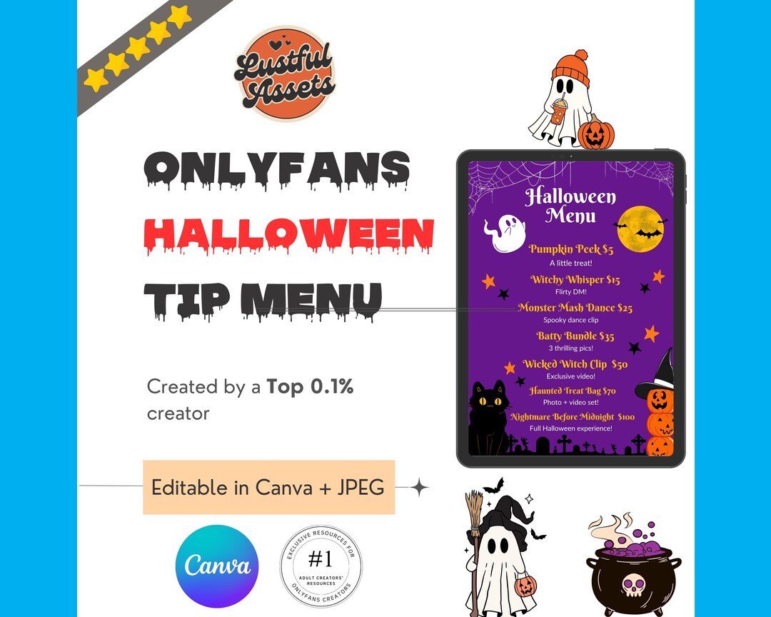 Onlyfans Halloween Tip Menu & Fansly Editable Canva Template for