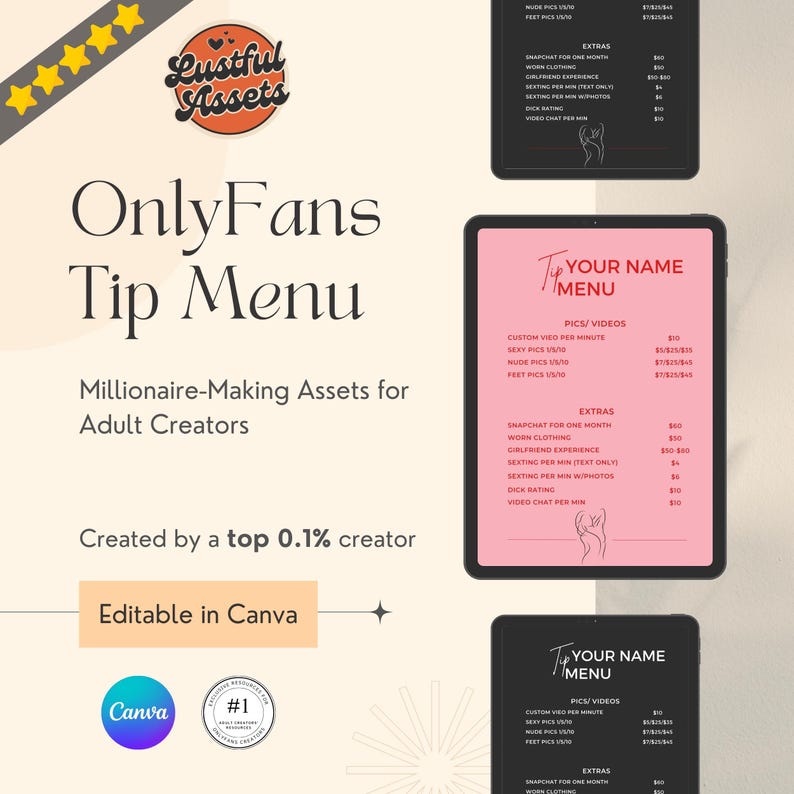 Tip Menu Stream ONLYFANS Tip Menu | Editable Canva Tipping Template for Creators ...