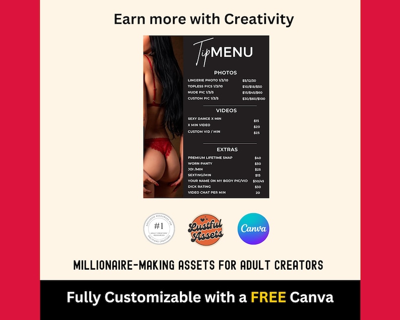 ONLYFANS tipsmenypaket | Redigerbar Canva-tipsmall för kreatörer, tipsmenyer, digitala camgirls och Fansly OF Enkel tipsmeny Canva bild 5