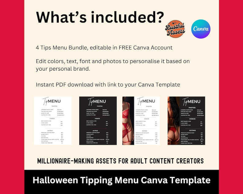 ONLYFANS tipsmenypaket | Redigerbar Canva-tipsmall för kreatörer, tipsmenyer, digitala camgirls och Fansly OF Enkel tipsmeny Canva bild 3