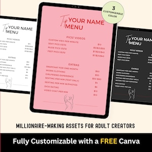 ONLYFANS Tip Menu | Editable Canva Tipping Template for Creators, Digital Camgirl & Fansly OF Tip Menu