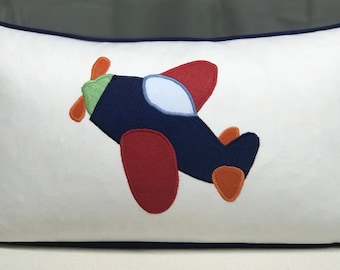 Airplane Appliquéd Lumbar Pillow Cover