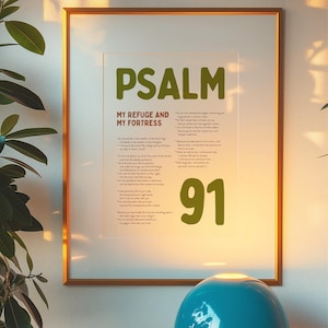 Psalm 91 Bible Verse Christian Wall Art, Psalm 91 Scripture Wall Art, Modern Trendy Green Christian Home Decor, Faith-based Wall Art Print