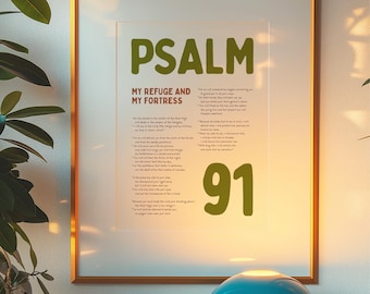Psalm 91 Bible Verse Christian Wall Art, Psalm 91 Scripture Wall Art, Modern Trendy Green Christian Home Decor, Faith-based Wall Art Print