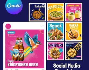 Plantillas editables para redes sociales para restaurantes indios / Plantillas de Canva para comida rápida / Publicaciones e historias