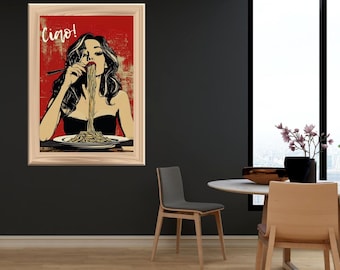 Spaghetti Chic: Moderne italienische Frau - Druckbare Wandkunst (PNG und SVG) druckbares Poster