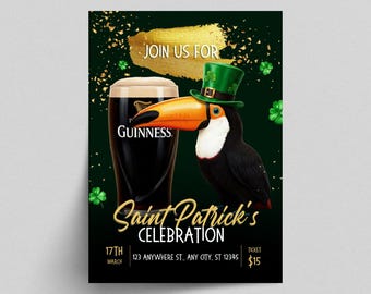 Editable Guinness Toucan St. Patrick's Day Party Flyer (Digital Download)