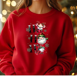 Funny Christmas Graphic T-Shirt: Santa, Reindeer & Snowman