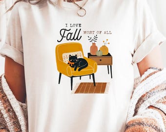 Unisex Autumn Pumpkin Cat Hoodie, Sweatshirt, Tişört – Cozy Fall Design