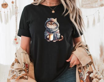 Cat T-shirt, Cat Shirt, Cat Caffe  , Gift For Cat Lover, Cat Owner Gift, Cat Print Shirt, Kids Cat Tee, Funny Cat Gift