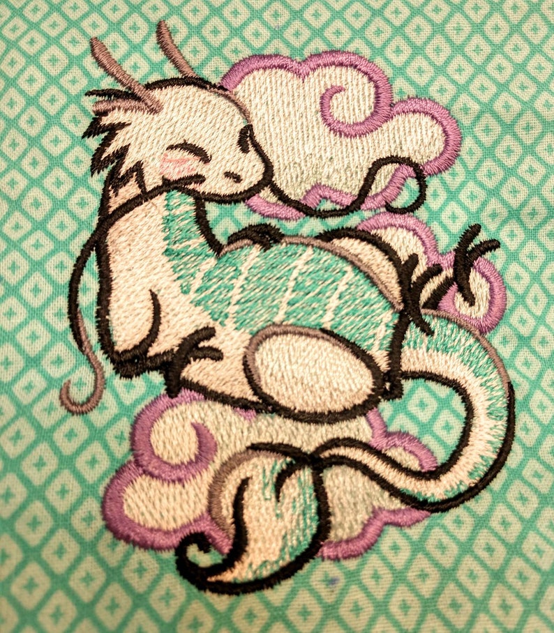 Dragon Zipper Bag with Pink Chevron Lining Handmade