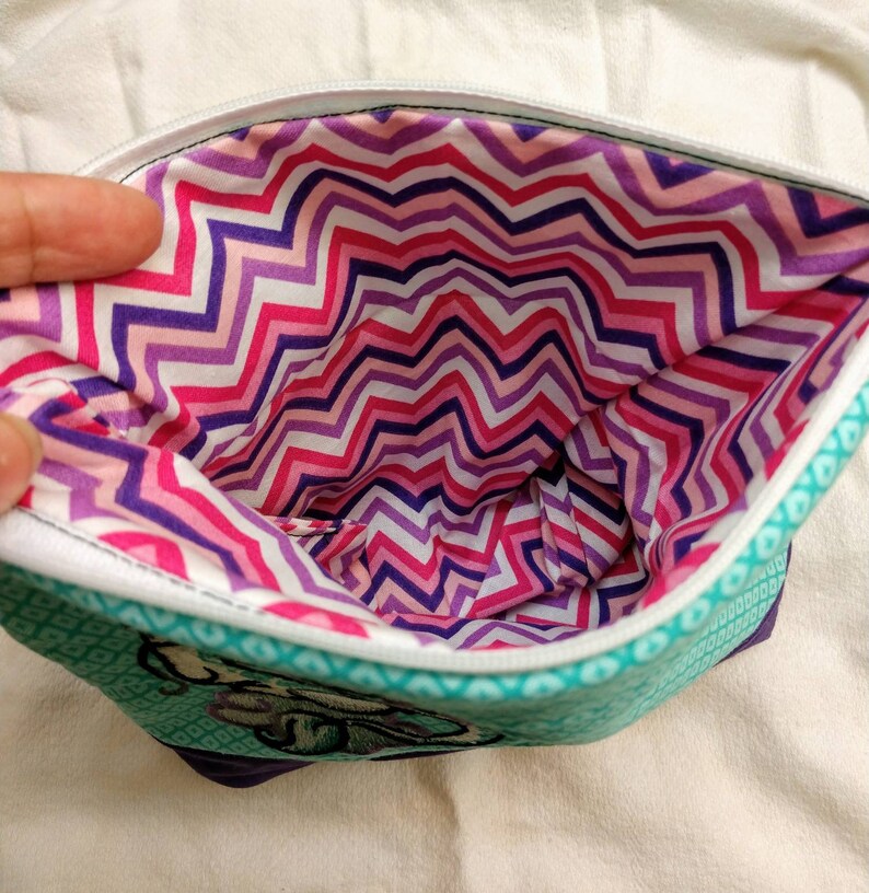Dragon Zipper Bag with Pink Chevron Lining Handmade