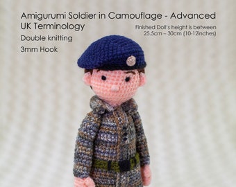 pdf Digital download - Doll - Soldier in Camouflage CROCHET Pattern - Advanced UK Terminology