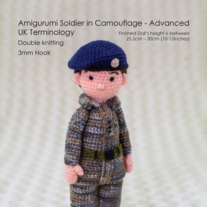 pdf Digital download - Doll - Soldier in Camouflage CROCHET Pattern - Advanced UK Terminology