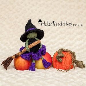 Tiny Witch doll. With a Pumpkin Chocolate Orange Cover - Knitting Pattern