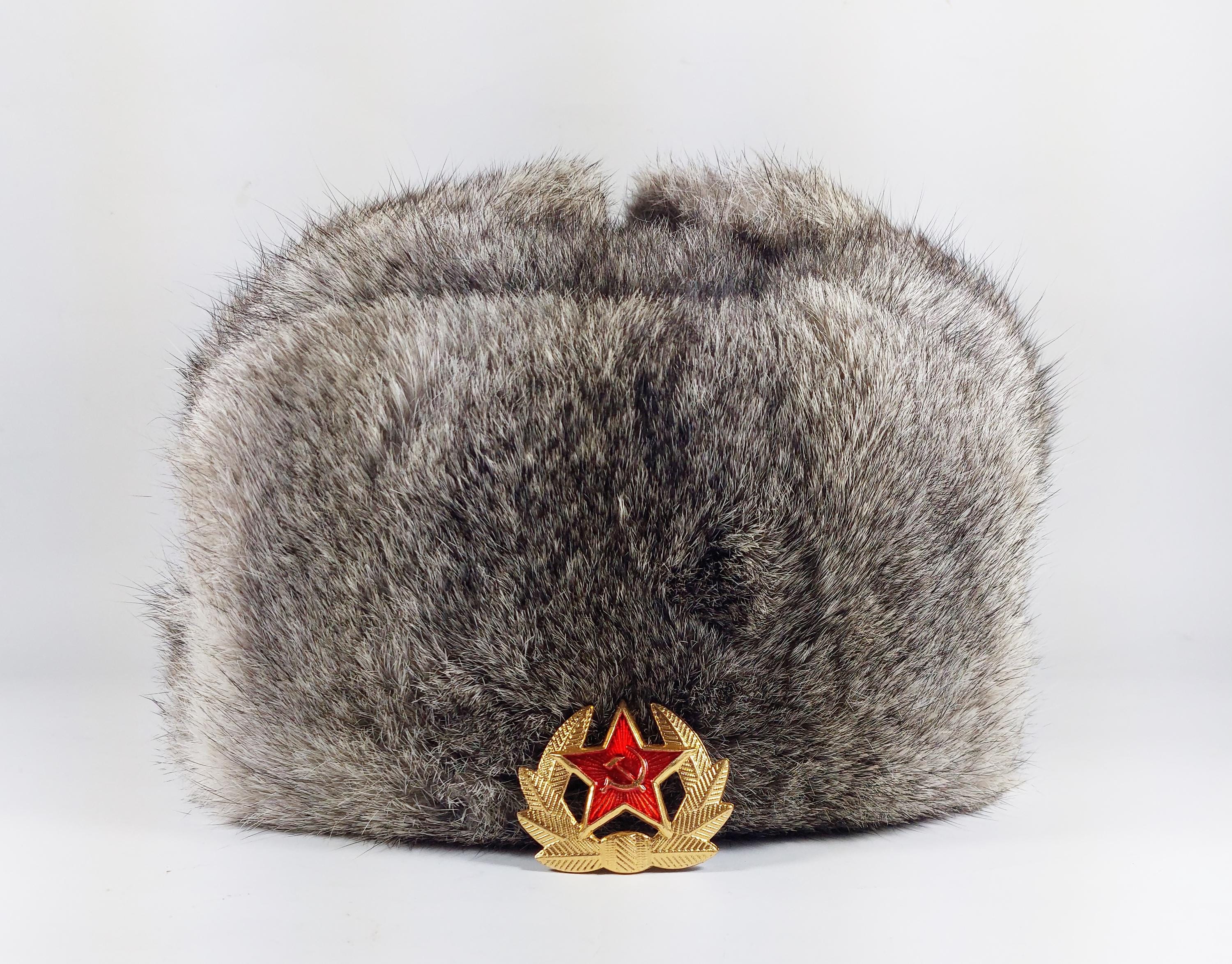 Genuine Bulgarian Rabbit Fur Winter Hat Ushanka With Soviet