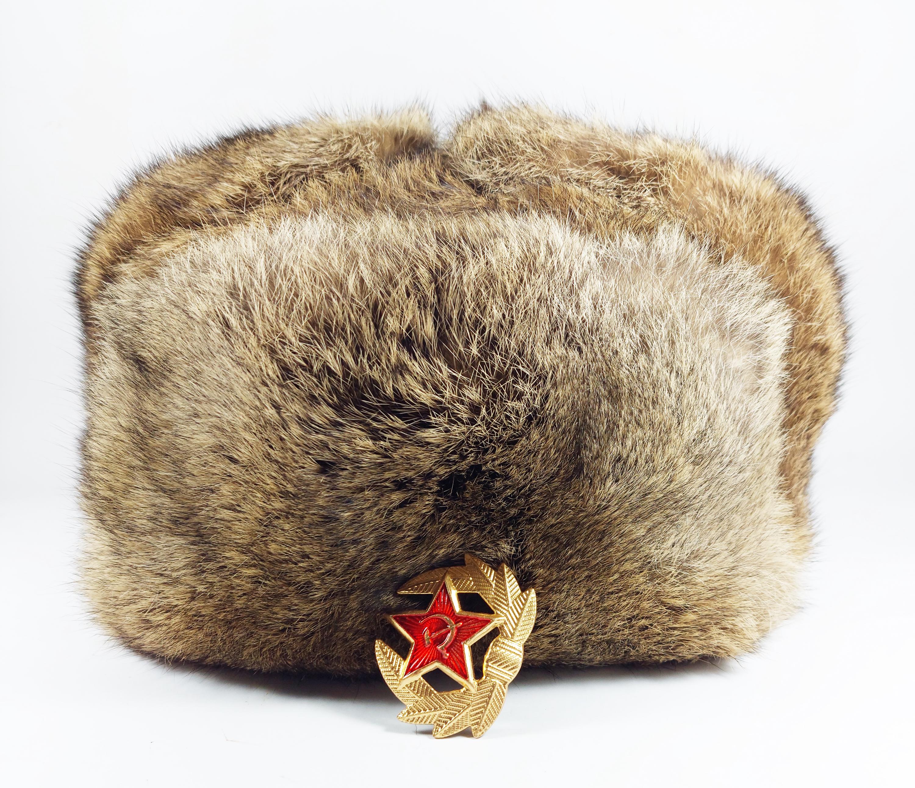 Genuine Bulgarian Rabbit Fur Winter Hat Ushanka With Soviet