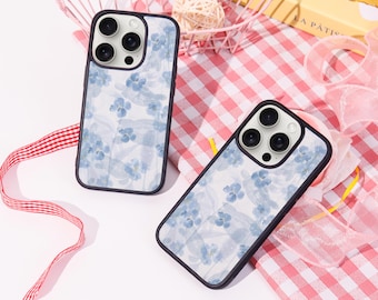Gepersonaliseerde telefoonhoesje lichtblauw bloemen voor iPhone 16 15 14 13 12 11 Pro Max, iPhone 8+ hoesje, 2025 trendy telefoonhoesje, aquarelvlek