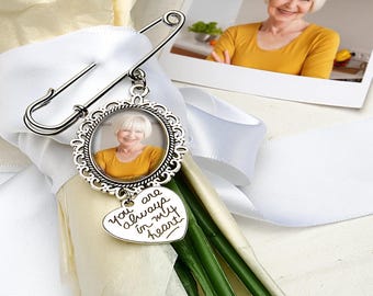 Personalized Angel Wings Pin Brooch,  Wedding Bouquet Photo Charm Wedding Memorial Gift for Bride, Heart Shape Brooch, Unique Wedding Gift