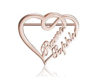 Custom Stainless Steel Heart Name Brooch, Personalized Nameplate Lapel Pin Gift For Women, Bridesmaid Gift, Brooch pin Double Name badge