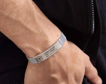 Custom Engraved Medical Alert ID Bracelet, Adjustable and Stylish Safety Gift for Diabetes, Epilepsy, Autism & More, Custom Name Bracelet