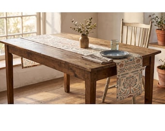 Volkskunst tafelloper, Cottagecore Dining Decor, rustiek keukenlinnen, levensboom kunst, vintage keukengerei print, boerderijloper