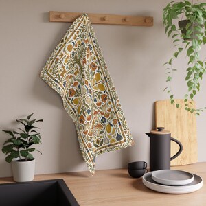 Paño de cocina con diseño del Árbol de la Vida de arte popular, paño de cocina con animales del bosque, decoración de cocina estilo cottagecore con setas, regalo de cocina botánico con diseño de limón, sol y luna. imagen 5