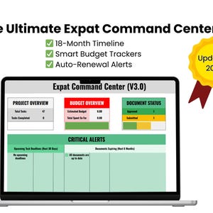 Expat Planner Google Sheets | Moving Abroad Checklist, Relocation Budget, Visa Tracker, Housing Search & Auto-Alerts