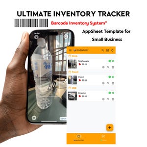 Leitor de código de barras para inventário móvel | Modelo AppSheets | Rastreador de estoque para pequenas empresas | Sistema de gerenciamento de armazém