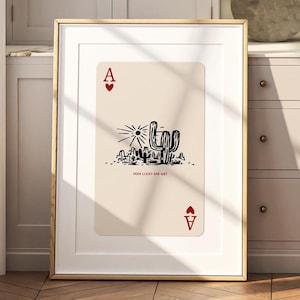 Impressão de carta de baralho do deserto, arte de parede de cowboy, pôster de paisagem de faroeste vintage, pôster de carta de baralho, impressão de faroeste vintage, arte de ás de copas