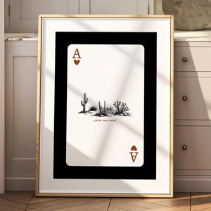 Desert Playing Card Print, Vintage Western Landscape Poster, Cowboy Wall Art, Cowboy Playing Card Poster, Ace of Hearts Art