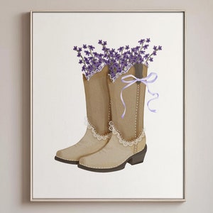 Coquette Bow Cowgirl Boots Print, Girly Western Print, Coastal Coquette Cowgirl Wall Art, College Apartment Aesthetic, Dorm Decor