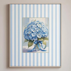 Coquette Blue Hydrangea Print, Grandmillennial Poster, Coastal Granddaughter Wall Art, Coquette Nursery Poster,Light Blue Botanical Wall Art