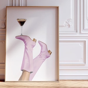 Cowgirl Espresso Print, Coastal Cowgirl Wall Art, Coquette Poster, Espresso Martini Print, Preppy Western Print, Bottoms up, Cowgirl Boots