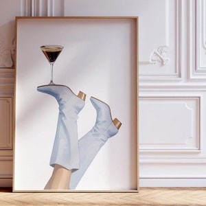 Blue Cowgirl Espresso Martini Print, Coastal Coquette Poster, Preppy Western Print, Bottoms Up, Rodeo Poster, Cowgirl Boots