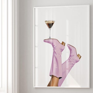 Cowgirl Espresso Print, Coastal Cowgirl Wall Art, Coquette Poster, Espresso Martini Print, Preppy Western Print, Bottoms up, Cowgirl Boots
