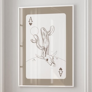 Cowboy Western Print, Cowboy Playing Card Digital Poster, Modern Rodeo Wall Art, Retro Cactus Western Sketch, Aesthetic Cowgirl Horse Art